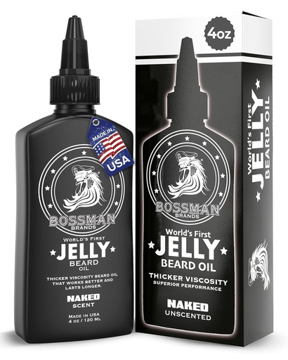 [BRSWGHT2PJ7AIHLV] Bossman Jelly Beard Oil for Men (4 oz, Naked - Unscented) – Softens, Moisturizes & Conditions with Natural Ingredients