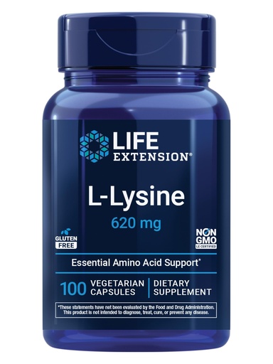 [BRSWIYQDBAIGKCL4] Life Extension L-Lysine, 620 mg, Essential Amino Acid for Healthy nitrogen Balance, Calcium Metabolism, Stress Response & More, Gluten-Free, Non-GMO, Vegetarian, 100 Capsules