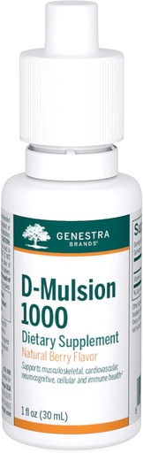[BRSWYAT3A56GYHLB] Genestra Merken D-Mulsion 1000 - Vloeistof Vitamine D Supplement - Natuurlijke Bessensmaak - 1 Fl Oz