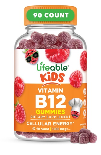 [BRSWYAAFBUHQKHY6] Lifeable Vitamin B12 for Kids | 1000 mcg | Great Tasting Vitamin B12 Gummies | Gluten Free, Vegan B12 Vitamins | B12 Vitamins for Energy, Mood and Nervous System Support | 90 Gummies