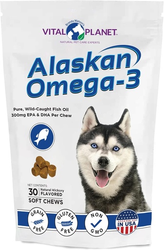 [BRSW2FIKBZ6WKDTJ] Vital Planet - Alaskan Omega-3 Soft Chews for Dogs, Wild Alaskan Fish Oil – 30 Hickory Flavored Soft Chews