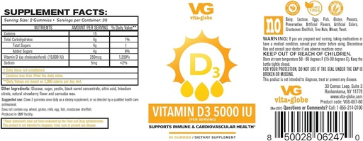 [BRSRAYI2AQIAAYLA] VITA GLOBE Vitamin D3 10,000IU with Zinc and Echinacea Gummy - Supports Healthy Immune System, Strong Bones, Teeth and Muscles, 120 Count (2-Pack)