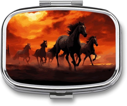 [BRSRAAA5DIBGKFY4] Horses Red Glowing Clouds Square Pill Box, 2 השוואתי מדפסת גלולות Pocket Box for Pocket Or Purse Portable Mini Travel Medicine Tablet ויטמין Holder