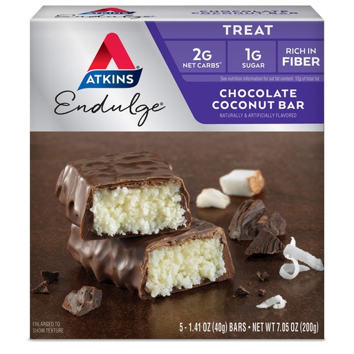 [BRSWKGLYDMNQK2QZ] Atkins Endulge Chocolate Coconut Bar, Dessert Favorite, High in Fiber, 1g Sugar, 5 Count