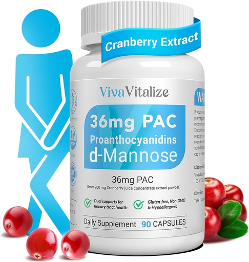 [BRSRAZYLOF5GC2T4] 5 en 1 Suplemento de arándano para mujeres, 36 mg PAC 100% Soluble D-mannose Dandelion Herb Mulberry Uva Ursi Leaf Natural Urinary Tract Health Support, Cranberry Pills UTIs Prevention 90 Caps