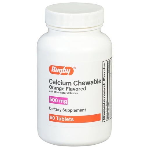 [BRSRMZQROAOQ4YD5] Rugby 500mg Calcium Chewable Tablets - Dietary Supplement - Orange Flavored - 60 Count (1 Pack)