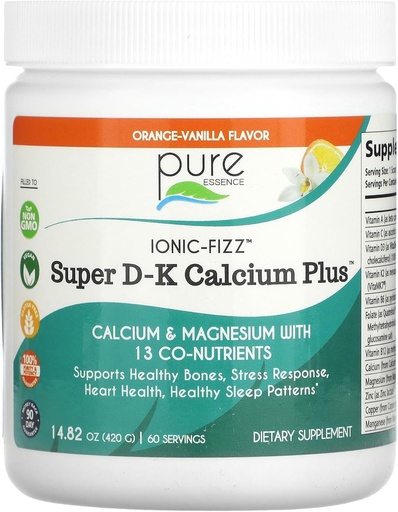 [BRSWIZTQPMFGOFTG] Ionic Fizz Super D-K Calcium Plus by Pure Essence - with Extra Magnesium, Vitamin D3, Vitamin K2 - Orange Vanilla - 14.82oz