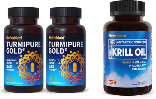 [BRSRMHDROYMQACDF] BioEmblem Turmeric Curcumin med klinisk studert TurmiPure Antarktis krill olje Supplement
