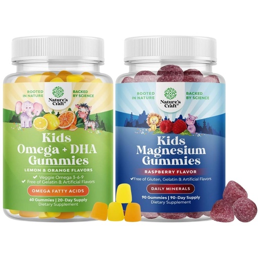 [BRSRMAI5PIPBMAA4] Bundle of Omega DHA Gummies for Kids - Fatty Acids Omega 3 6 9 with Vitamin C for Brain, Immunity & Vision and Kids Magnesium Gummies - Mag Citrate for Nerve Health Muscles & Healthy Heart Support
