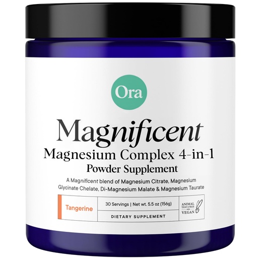 [BRSRAHY2BB6W2HQ3] Ora Organic Magnesium Complex Powder Supplement - 4-in-1 Magnesium: Glycinate, Taurate, Malate & Citrate | Vegan, Gluten-Free | Tangerine Flavor | Calm Support for Sleep, Stress & Muscles | 30 Serving