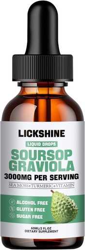 [BRSRA2QLOIIAEEYU] 1 Opakowania 3000MG Soursop Graviola Liquid Drop for cell Support & Regeneration, lmmune, Gut, Antioksydant, Mood, Relax, Wątroba i sen Zzz - Soursop Graviola Leaf Extract, Sea Moss, Turmeric - 2Fl Oz