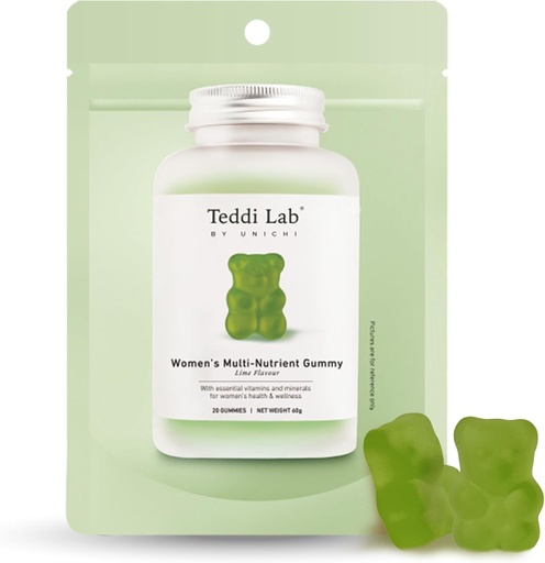 [BRSRAYYOOJ6QYYDL] Unichi Women’s Multi-Nutrient Gummy 20 Count, 18 Essential Vitamins & Minerals Specially Designed for Women to Improve Overall Vitality, Non-GMO, Lime Flavour