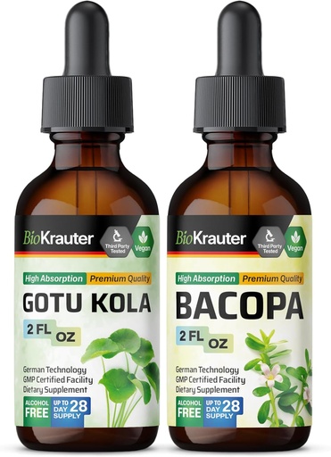 [BRSRAGL2CRYAEGQ3] BIO KRAUTER Gotu Kola Tinctuur 2 Fl. Oz. & Bacopa Tinctuur 2 Fl. Oz.