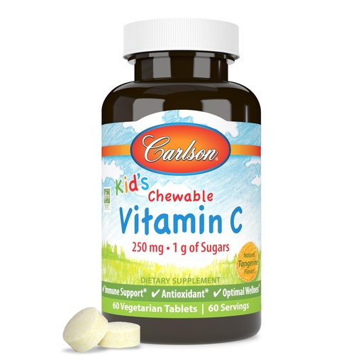 [BRSWECQ2OEIQEHQ3] Carlson - Kid's Chewable Vitamin C, 250 mg, 1 g of Sugars, Immune Support & Optimal Wellness, Antioxidant, Tangerine, 60 Vegetarian Tablets