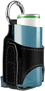 [BRSROEAZOF6WOD3X] 2pcs Portable Asthma Inhaler Holder，Lightweight PU Leather Protective Travel Handy Asthma Inhaler Case for Adults and Kids，Holder Only (Black)