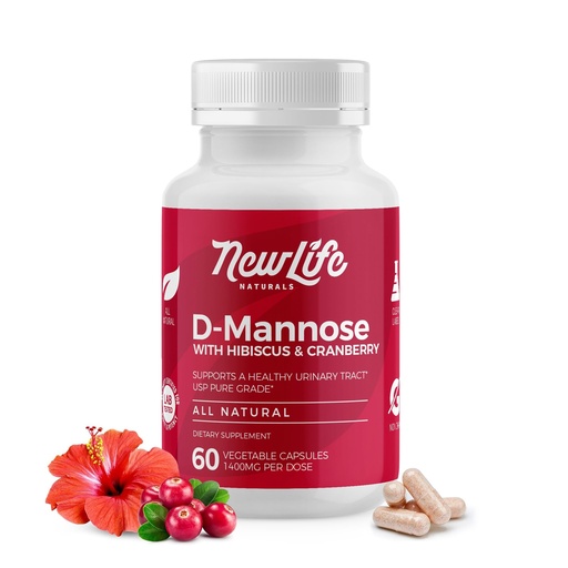 [BRSWYYIOOUPBSHTX] NewLife Naturals D-Mannose Capsules | w/Cranberry and Hibiscus Extracts | Natural Urinary Tract Health Supplement | 1400mg Pure Veggie Powder | 60 Veggie Capsules