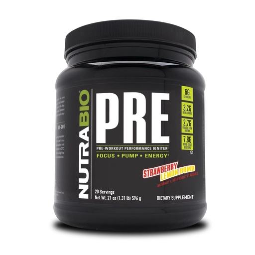 [BRSWGAQ7OZYR6DT7] NutraBio PRE Workout Powder - Old Formula- Sustained Energy, Mental Focus, Endurance - Beta Alanine, Creatine, Caffeine, Electrolytes - 20 Servings - Strawberry Lemon Bomb