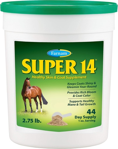 [BRSWYFDRCICRYG32] Farnam Super 14 Healthy Skin & Coat Supplement for Horses, Keeps Coats Shiny & Gleaming Year-Round 2.75 Pound, 44 Day Supply