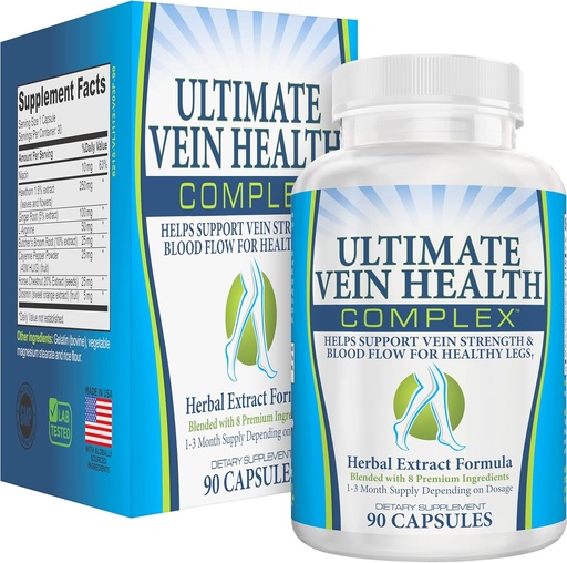 [BRSWKH3RBUHQEG3G] 8-i-1 Vein & Leg Health Circulation Supplements | Blodcirkulation Booster Formel | Ultimate Vein & Leg Circulatory System Support Supplement | Näringsämnen för friska och starka vener | 90 kapslar