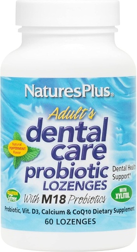 [BRSWIYLYC4CAIYD4] Natures Plus Adults Dental Care Probiotic - Supplement for Teeth & Gum Health - Peppermint Flavor - 60 Vegetarian Lozenges (30 Servings)