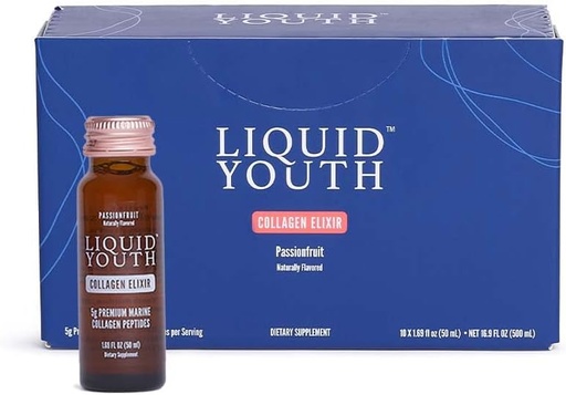 [BRSRAYIDAAMBEYI3] Liquid Collagen Elixir Shot for Women & Men - Premium Liquid Marine Collagen for Hair Growth, Skin, Nail, Bone & Joint Health - Travel-Friendly (Passion Fruit, 10 Servings Per Box)