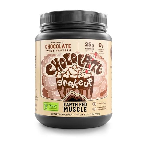 [BRSWGZQYCIIGYDL2] Earth Fed Muscle Chocolate Shakeup Irish Grass Fed Whey Protein Isolate, Third-Party Certified. 25g Protein, Chocolate - Non-GMO, Hormone Free, Soy Free, Gluten Free - 2 LB, 29 Servings