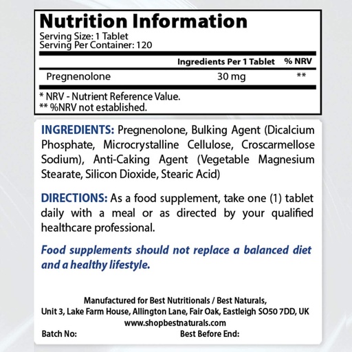 [BRSRMCYLAEHBGHL6] En İyi Doğallar Pregnenolone 30 Mg & Vitamin K2 (MK7) D3 ile