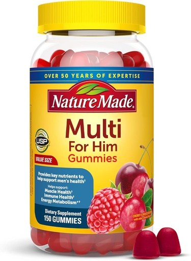 [BRSW2AAYDEAQIH34] Nature Made Multi for him, Mens Multivitamins Gummies, Energy Metabolism Support, Multivitamin for Men, 150 Gummy Vitamins and Minerals, 75 Day Supply