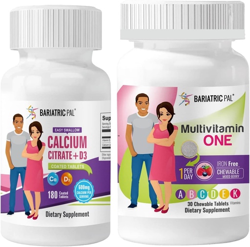[BRSRMHDQAQIR6CY3] BariatricPal 30-Day Bariatric Vitamina Bundle Multivitamin ONE 1 al giorno! Iron-Free Chewable - Citrato di calcio del baldacchino semplice della bacchetta mescolata (600mg) e compresse rivestite D3