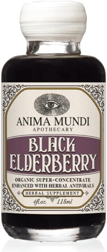 [BRSWYAYNCJ5QG3D6] Anima Mundi Apothecary Black Elderberry Syrup - Skullcap Baikal, Cordyceps, Reishi, Shiitake & Maitake Mushrooms와 유기 Elderberry 시럽 지원 면역 (4oz / 118ml)