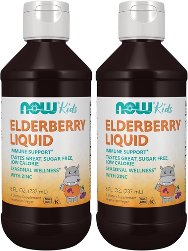 [BRSRAY3ROZYBOADA] NOW Supplements, Liquid Elderberry for Kids with Zinc and Astragalus, Immune Support*, 8-Ounce, Packaging May Vary (Pack of 2)