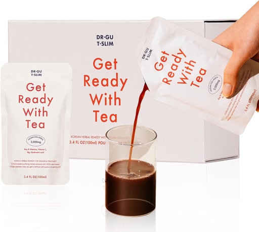 [BRSRMCABBUHWAHTA] DR.GU T.SLIM Korean Collagen Supplements - Mixed Berry Taste | Korean Vegan Collagen Peptides and Herbal Extracts Liquid | 20 Packs (1 Box) - Your Go-to for Glowing Face - Get Ready with Tea