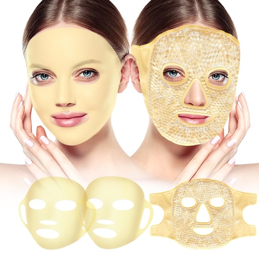 [BRSRAYABBYNQMYLJ] Face Ice Pack and 2 Packs Silicone Face Mask Cover, Full Facial Frozen Masks Hot Cold Face Compress Reusable Skin Care Set for Women for Puffiness Swelling Relief Beauty Spa Essentials