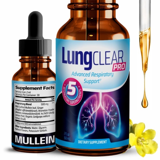 [BRSRAYY7CBYWKFLO] Lung Support Supplement Drops with Wild Mullein Leaf Extract for Lungs and Mucus Relief Support - 2 Fl oz