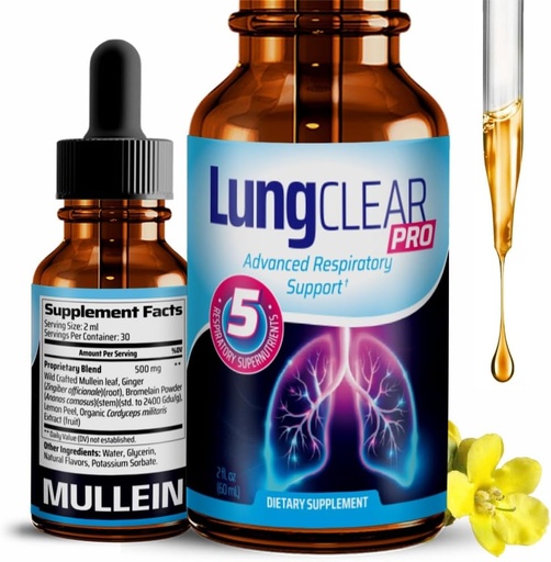 [BRSRAYY7CBYWKFLO] Lung Support Supplement Tropfen mit Wild Mullein Blatt Extrakt für Lunge und Mucus Relief Unterstützung - 2 Fl oz