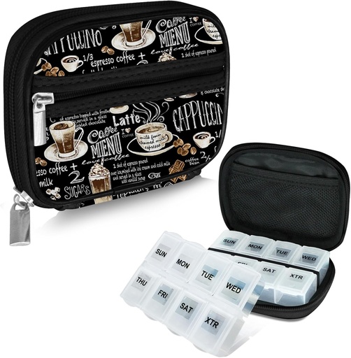 [BRSROGLYAANQ2YI7] Serfeymi Weekly Travel Pill Organizer Pill Case for Purse with Removable 7 Day Pill Box, Fashionable Travel Medicine Organizer Pill Container for Medicine, Vitamin, Supplement - Black 02 + Pill Box