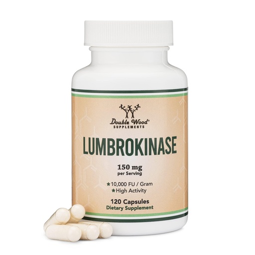 [BRSRMZICBMNRSCY6] Lumbrokinase Enzymes Supplement - 120 Capsules (Max Activity 10,000 FU/Gram) 150mg per Serving (No Fillers, Non-GMO, Gluten Free) for Cardiovascular and Blood Circulation Support by Double Wood