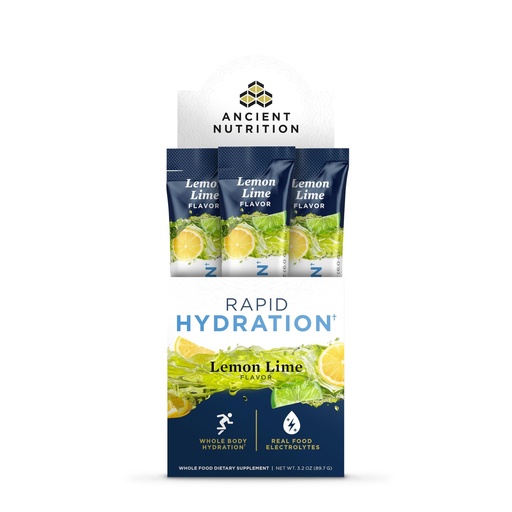 [BRSRAGQ6OUPB4DT3] Ancient Nutrition Rapid Hydration Powder, Lemon Lime, Electrolytes from Natural Sea Salts and Red Marine Algae, Supports Rapid Body Hydration and Cellular Health, 15 Servings