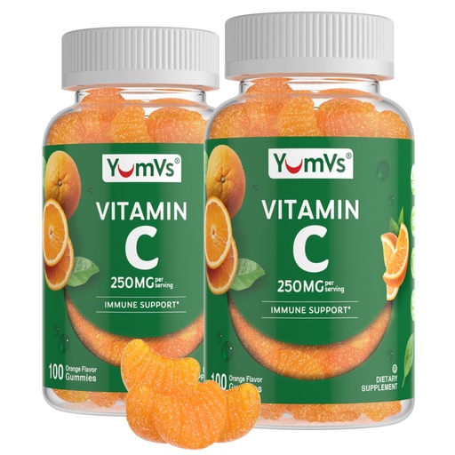 [BRSRMHQZPIJRMALG] YumVs Vitamin C Gummies for Adults - 250 mg Orange Flavored Vitamin C Gummy - Vitamin C Chewable Immune Gummies for Adults - Immune Support Supplement - Kosher, Halal, Gluten Free (200 Count), 2 Pack