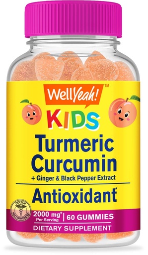 [BRSROYL5CUOWGFLP] WellYeah Turmeric Curcumin with Black Pepper Gummies for Kids - Natural Immune Support, Joint and Muscle Health, Digestive Health, and Brain Function - Non-GMO, Vegan, Gluten-Free - 60 Count