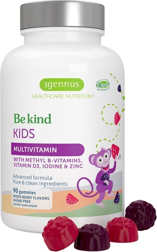[BRSRAZQPO4PRMFD3] Igennus Methylated Kids Multivitamin Gummy, MTHFR, No Artificial Sweeteners or Flavors, Sugar Free, Age 4+, 90 Natural Berry Flavor Gummies from Fruit Powder, Non-GMO, Halal, Clean Label