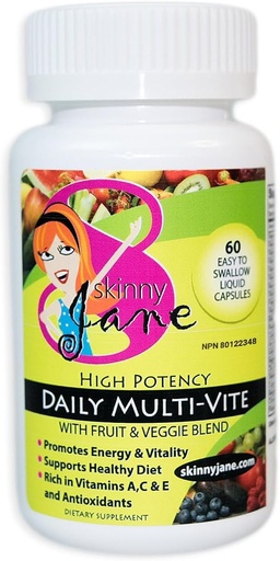 [BRSWICQDBQOQCED2] Skinny Jane Daily Multi Vitamin for Women – Supports Energy, Wellness, and Hair, Skin, Nails – Unique Fruit and Veggie Blend – 60 Easy to Swallow Liquid Capsules