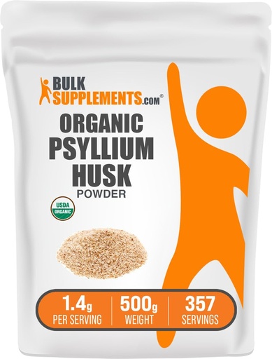 [BRSWKYTZCINQYF3G] BulkSupplements.com Organic Psyllium Husk Powder - Psyllium Husk Powder for Baking, Fiber Supplement - Gluten Free, 1.4g per Serving, 500g (1.1 lbs) (Pack of 1)