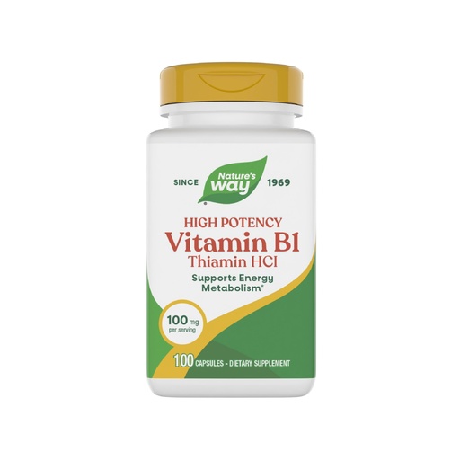 [BRSWIYQCBMAAADLO] Nature's Way Vitamin B1, High Potency, 100 mg Thiamin per Serving, Thiamin HCl, Supports Energy Metabolism*, Gluten Free, 100 Capsules (Packaging May Vary)