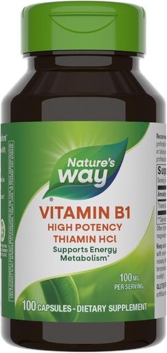 [BRSWIYQCBMAAADLO] Nature's Way Vitamin B1, High Potency, 100 mg Thiamin per Serving, Thiamin HCl, Supports Energy Metabolism*, Gluten Free, 100 Capsules (Packaging May Vary)