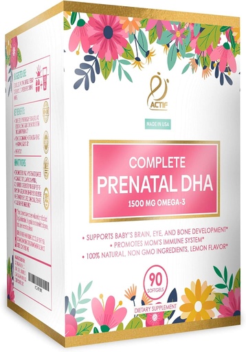 [BRSWGYYNBUFA4F3A] Actif Complete Prenatal DHA with 1500mg Omega-3, 100% Natural DHA, EPA, Omega 3 - Non-GMO, 90 Gummies