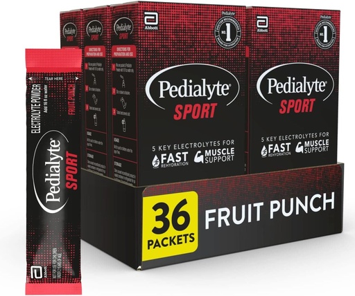 [BRSRMYAPA4IBQCAU] Pedialyte Sport Electrolyte Powder, Fast Hydration with 5 Key Electrolytes for Muscle Support Antes, Durante, & Después de Ejercicio, Fruit Punch, 0.49 Oz Sachets 6 Count (Pack of 6)