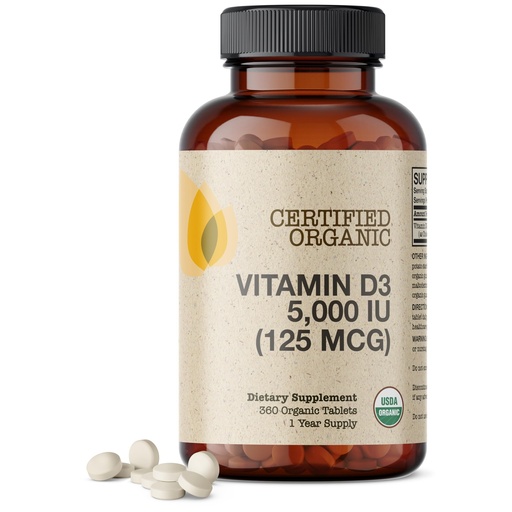 [BRSROYDYCJ4AYCDL] Futurebiotics Vitamin D3 5,000 IU (125 MCG), USDA Certified Organic Vitamin D Supplement, 360 Tablets