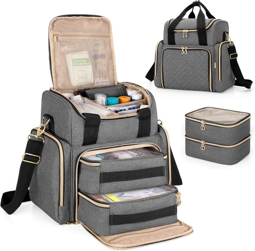 [BRSRAEI7BEBRYYLX] LUXJA Large Medicine Bag with 2 Removable Cases, Medicine Storage Bag with Multiple Storage Sections (Suitable for Travel or Home), Gray