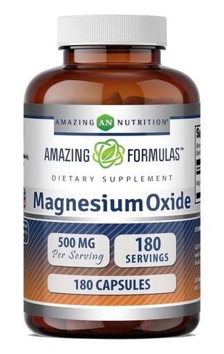 [BRSRMAQ7AEMQGFY6] Amazing Formulas Magnesium Oxide Supplement 500 Mg per Serving Capsules Non-GMO Gluten-Free Made in USA 180 Capsules